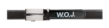 Load image into Gallery viewer, NO HOLE RACHET BELT WITH EMBROIDERED INITIALS OR PLAIN, SPLIT DESIGN BUCKLE