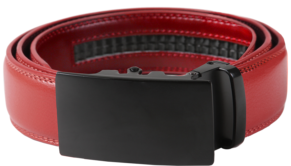 Barry.Wang Men's Ratchet Belt - Genuine Leather With Designer Buckle, Adjustable, Trim To Fit (Brown/Red, 130cm)