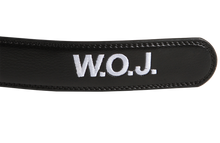 Load image into Gallery viewer, NO HOLE RACHET BELT WITH EMBROIDERED INITIALS OR PLAIN, SPLIT DESIGN BUCKLE
